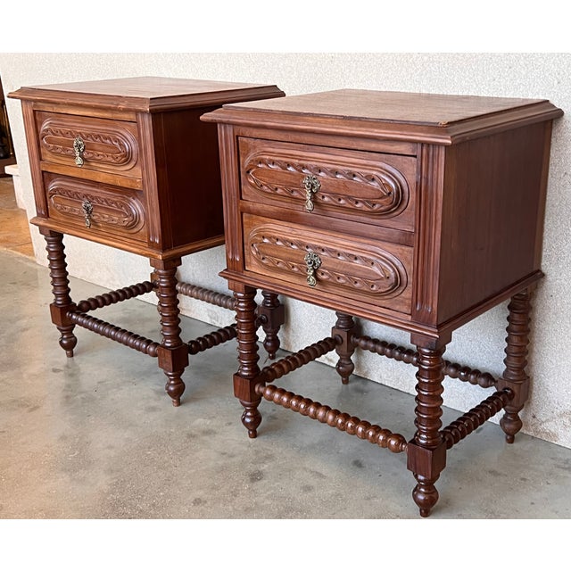 Late 19th Century Pair of French Chestnut Bedside Nightstands With Two Drawers, Late 19th Century For Sale - Image 5 of 12
