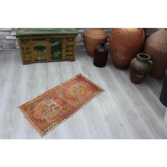 Art Deco Turkish Mini Rug - 18" X 36" For Sale - Image 3 of 11