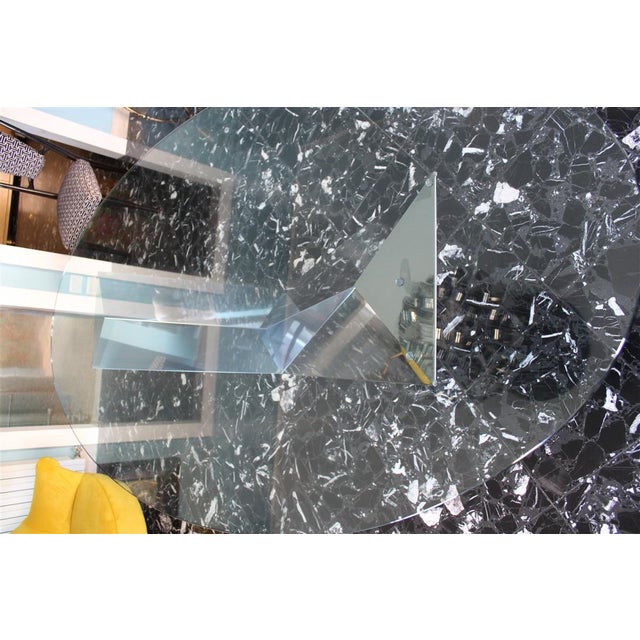 Glass Oval Dining Table in Black Marble and Steel, 1990 For Sale - Image 7 of 14