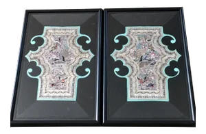 19th Century Vintage Chinese Pictorial Silk Needleworks Panels- A Pair