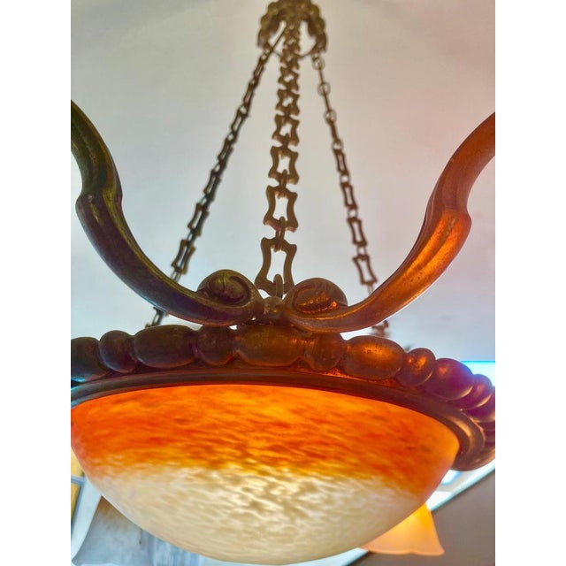 Schneider Art Nouveau Chandelier This is a stunning example of Verrerie Schneider work, likely dating from 1910–1930, the...