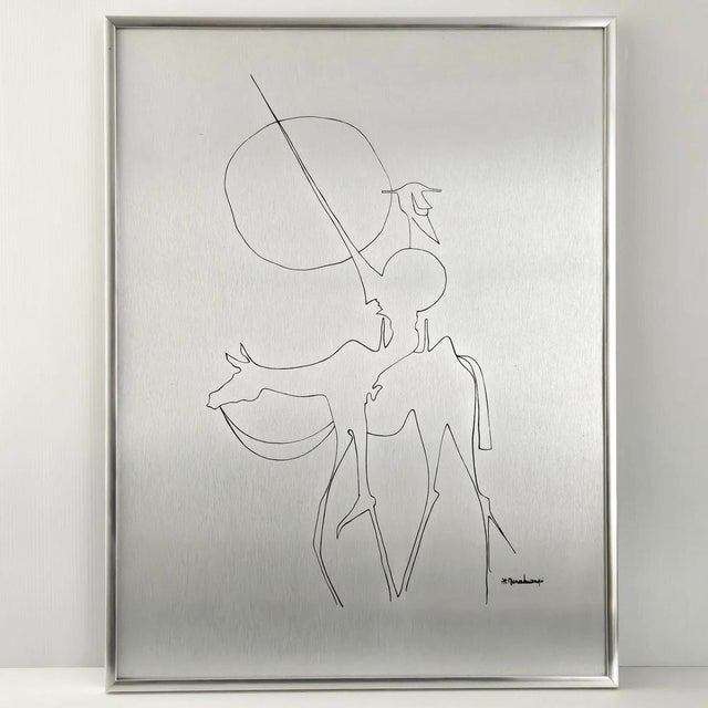 Vintage Don Quixote Painting in Brushed Aluminium, 1970s For Sale - Image 10 of 10