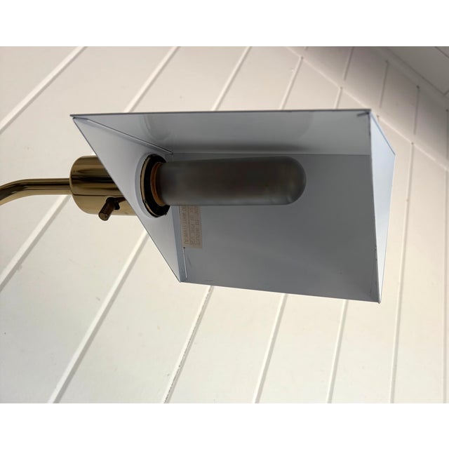 1970s Postmodern White Metal/Brass Library-Style Floor Lamp For Sale - Image 4 of 5