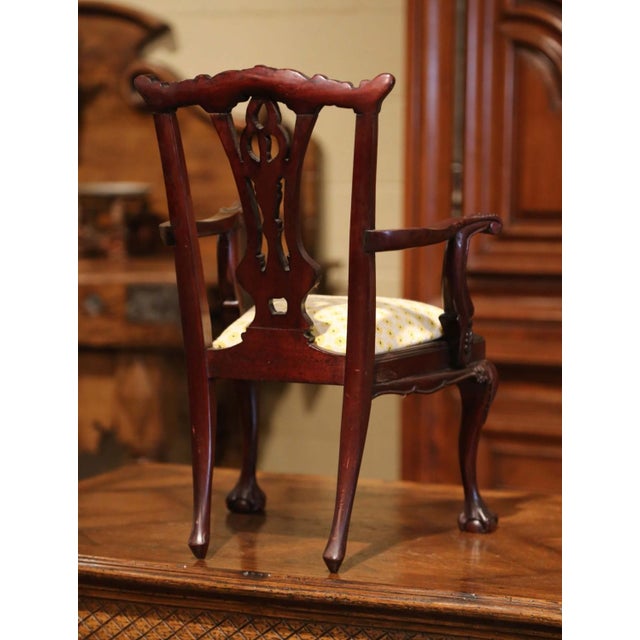 Wood English Mahogany Chippendale Doll Armchair With Upholstered Seat For Sale - Image 7 of 8