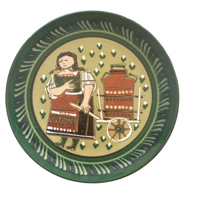 Rustic European Mid 20th Century Swiss Heimatwerk Basel Hand-Painted Folk Art Wall Plates, Set of 2 For Sale - Image 3 of 12