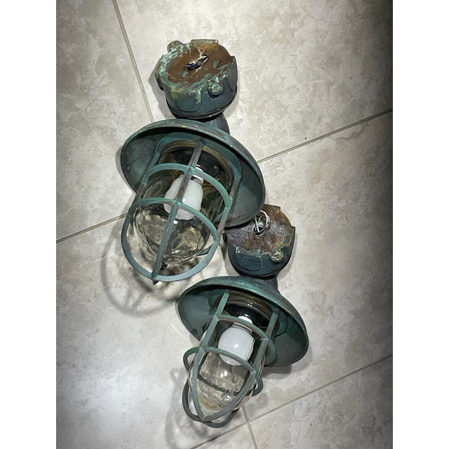 Vintage Maritime Solid Copper & Brass Sconces Size 14” High X 9” Wide X 10” Deep For Sale - Image 15 of 17