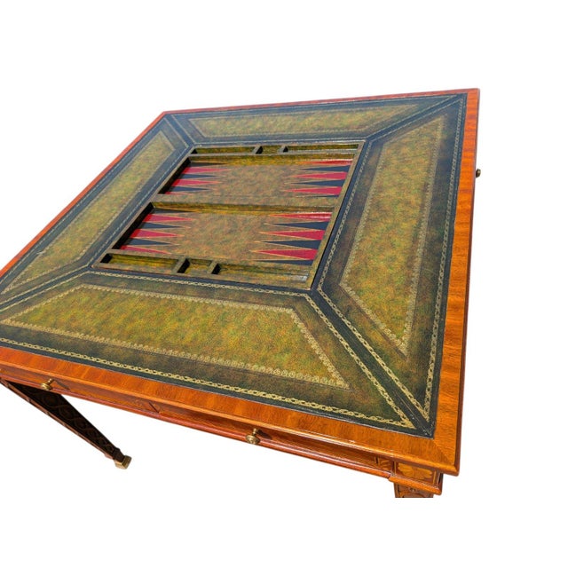 Maitland - Smith Vintage Maitland-Smith Leather-Top Games Table With Chess, Checkers & Backgammon For Sale - Image 4 of 14