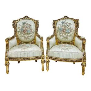 French Style Off White Chairs With Gold Details- Set of 2