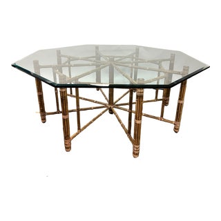 McGuire Furniture Vintage Bundled Bamboo Base + Glass Octagon Dining Table For Sale