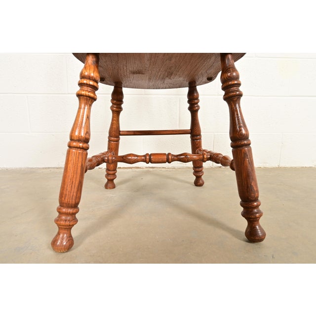 Wood Ethan Allen Style American Colonial Solid Oak Spindle Back Windsor Dining Chairs, Set of Four For Sale - Image 7 of 10