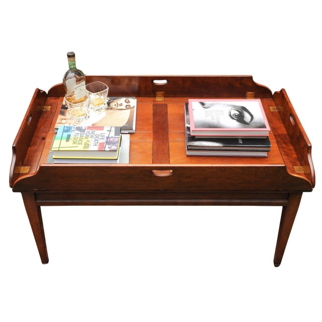 Wood Campaign Mahogany and Brass Butlers Coffee Table by Kennedy Furniture for Harrods For Sale - Image 7 of 12