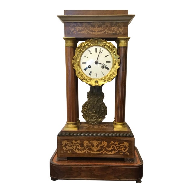Antique French Empire Wood and Brass Clock For Sale