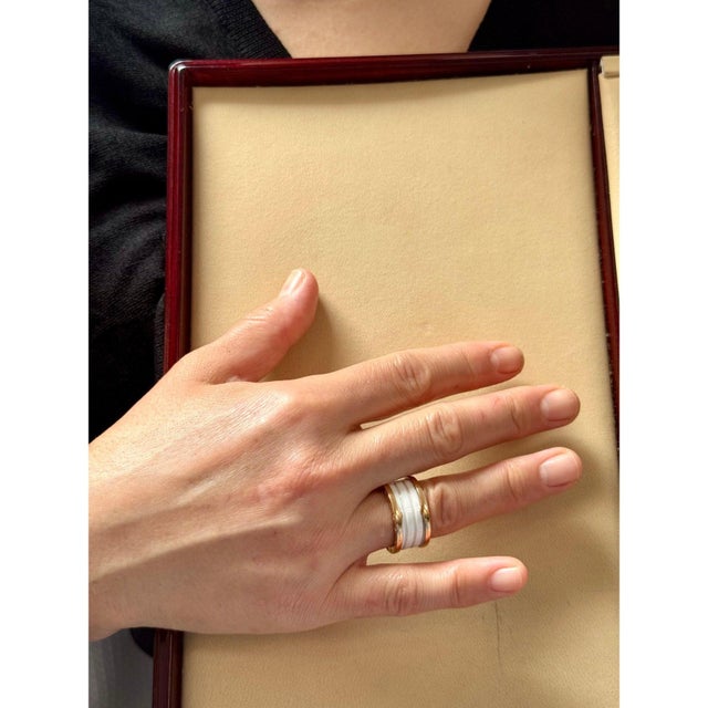 Bulgari B Zero Wide Four- Band , 18 Karat Rose Gold Loops White Eternity Band, Size 9 For Sale In New York - Image 6 of 16