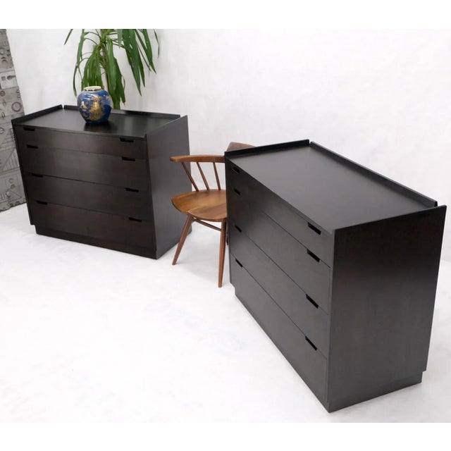 Pair of Ebonized Mahogany 4 Drawers Bachelor Chests w/ Gallery Tops Restored For Sale - Image 10 of 13