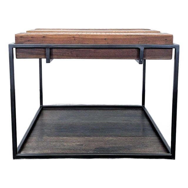 West Elm Reclaimed Wood Top End Table With Metal Frame For Sale
