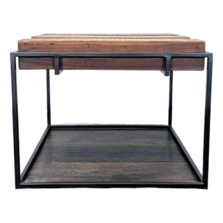 West Elm Wood Top End Table on Metal Frame For Sale