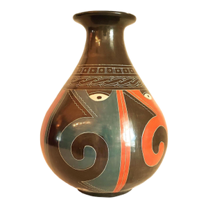 Vintage Signed Teodulo Potosme Nicaragua Art Pottery Vase San Juan De Oriente Hand Etched Sgraffito Vessel Global Tribal Accent