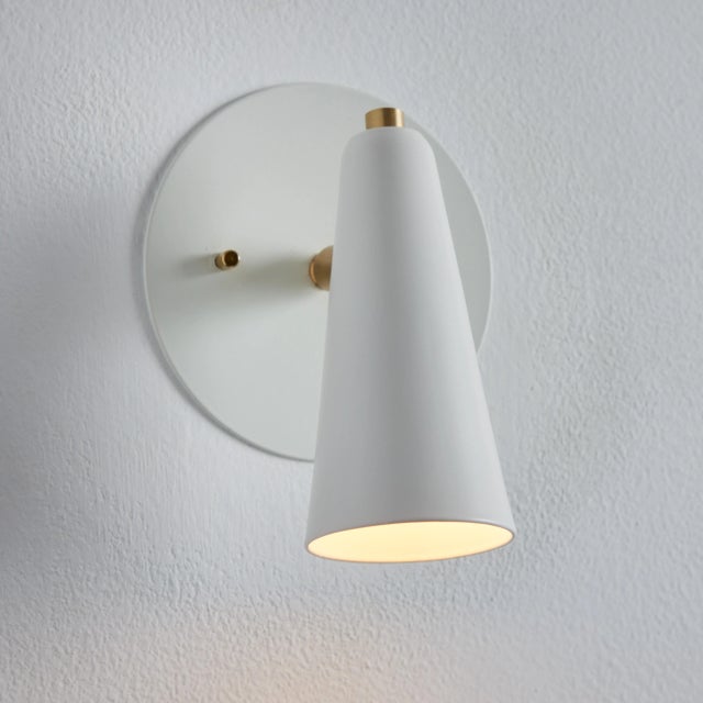 Mid-Century Modern 'Lupita' Sconces in White & Brass by Alvaro Benitez - a Pair For Sale - Image 3 of 13