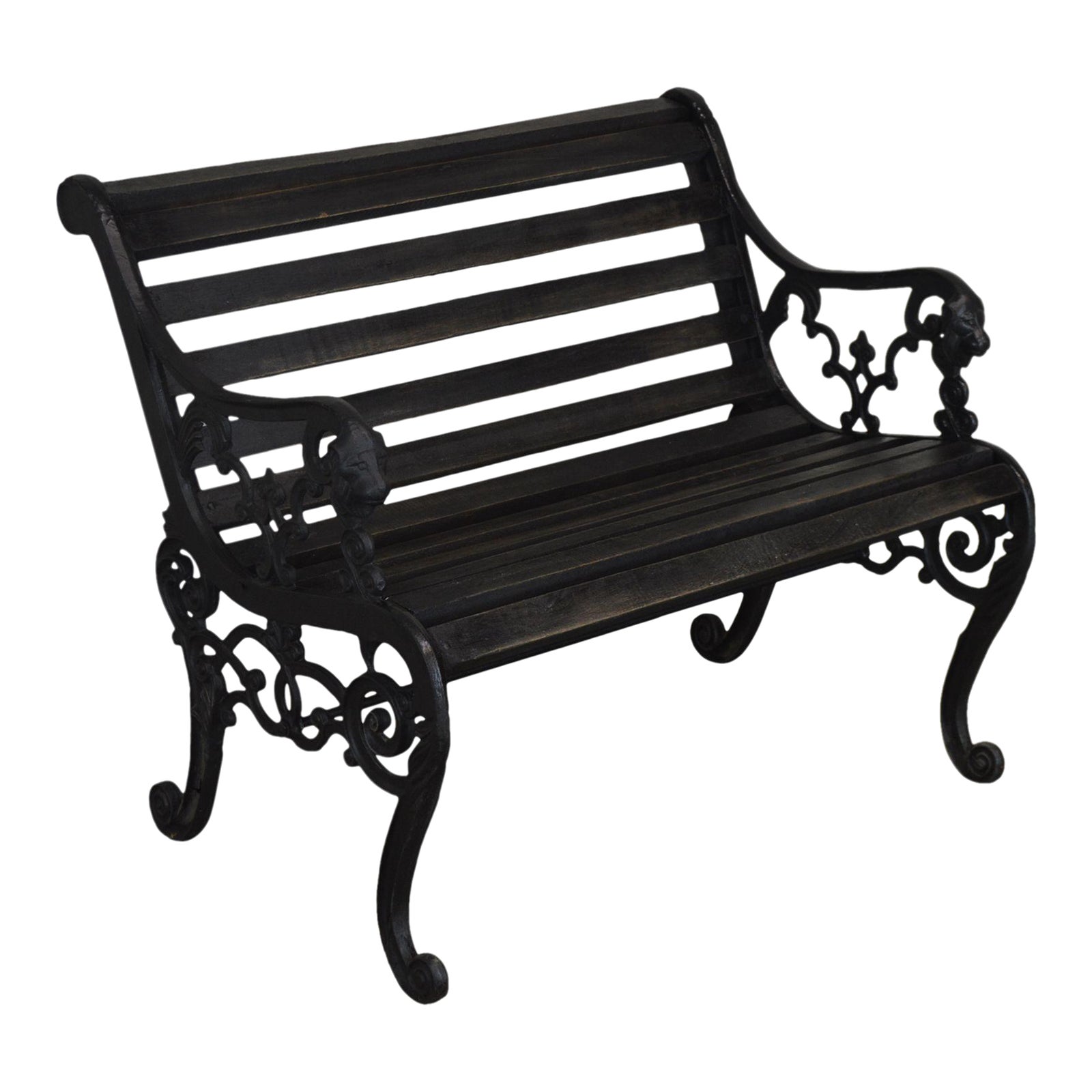 Vintage Victorian Style Lion Head Cast Iron Garden Park Bench With Wood