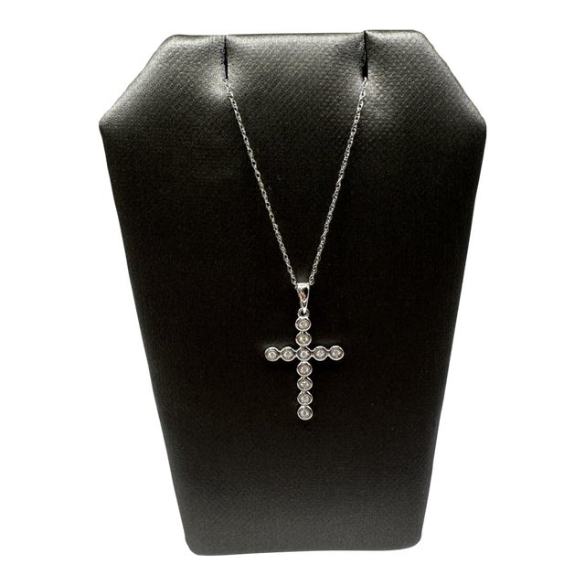 Diamond Cross Necklace in 14kt White Gold – 0.07ctw, 18in, New For Sale