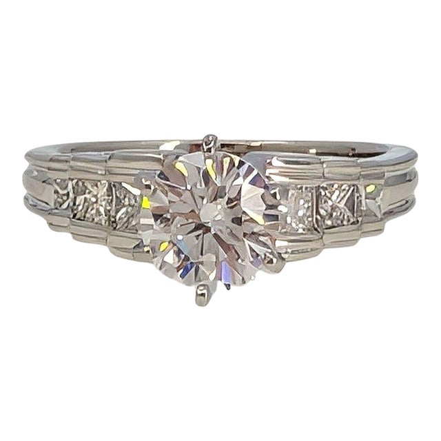 Princess Cut Accented Platinum Engagement Ring Cz Center, Size 7 For Sale