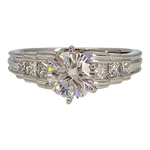 Princess Cut Accented Platinum Engagement Ring Cz Center, Size 7