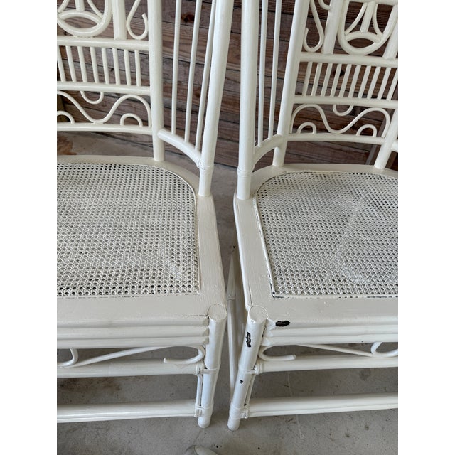 Chippendale Pair of Vintage Painted Rattan Chippendale Style High Back Chairs With Cane Seats For Sale - Image 3 of 12