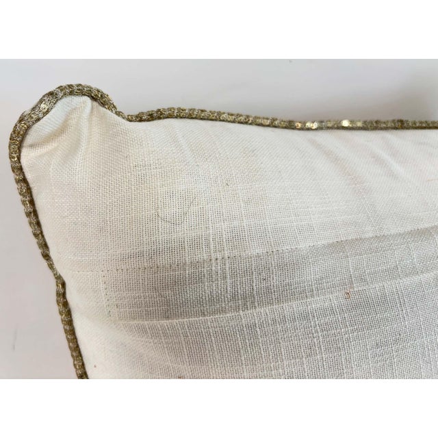 Turkish Ottoman Revival Silver Metallic Embroidered Linen Decorative Pillow For Sale - Image 16 of 16