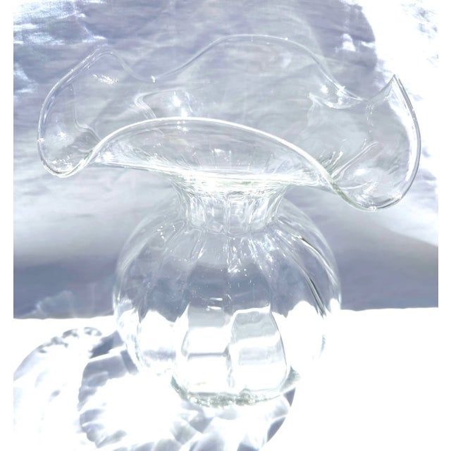 Vintage Lancel Paris Blown Glass, Hibiscus Flower Vase. Ribbed pattern on base with a ruffled collar. Perfect for any...