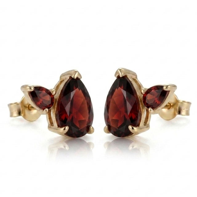 Garnet Pear Stud Earrings | Dainty Gemstone Dual Studs | January Birthstone Gift | Minimalist Luxury Jewelry - A Pair For Sale - Image 4 of 4