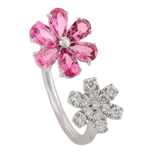 14k Tourmaline Diamond Floral Open Wedding Ring Size 7