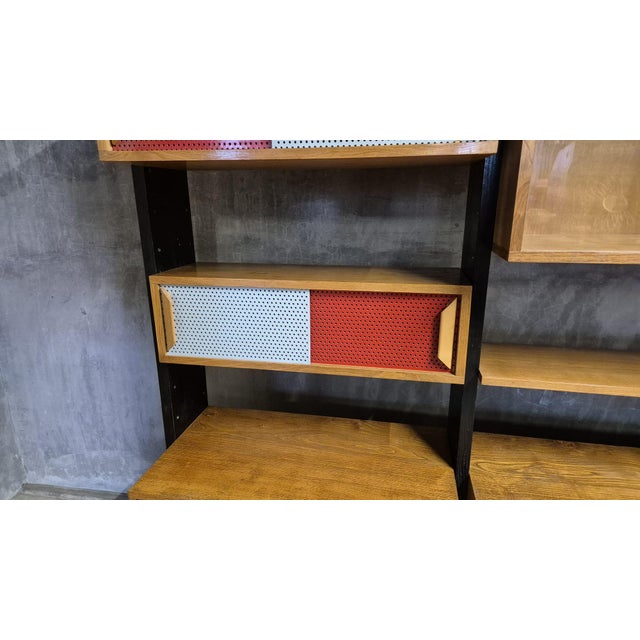Black Vintage Czechoslovak Modular Wall Unit with Veneer Cabinets and Black Wooden Supports, 1970s For Sale - Image 8 of 13