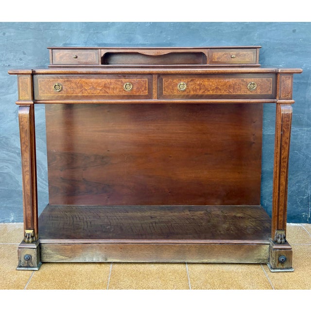 1960s Elegant Empire Style Console with Burlwood Veneer and Bronze Details For Sale - Image 4 of 12