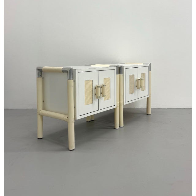 Postmodern Vintage Postmodern Faux Bamboo & Cane Bedside Tables – Pair For Sale - Image 3 of 6