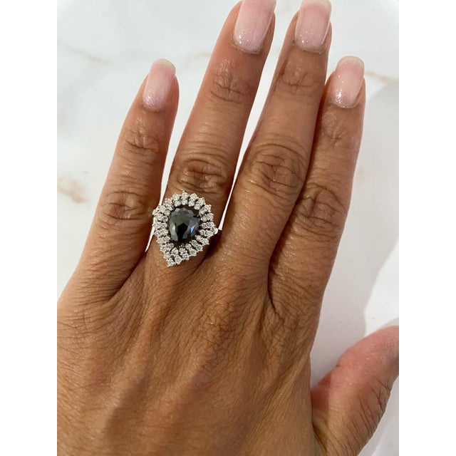 3.01 Carat Black and White Diamond Double Halo 14 Karat White Gold Bridal Ring, Size 7 For Sale In Los Angeles - Image 6 of 6