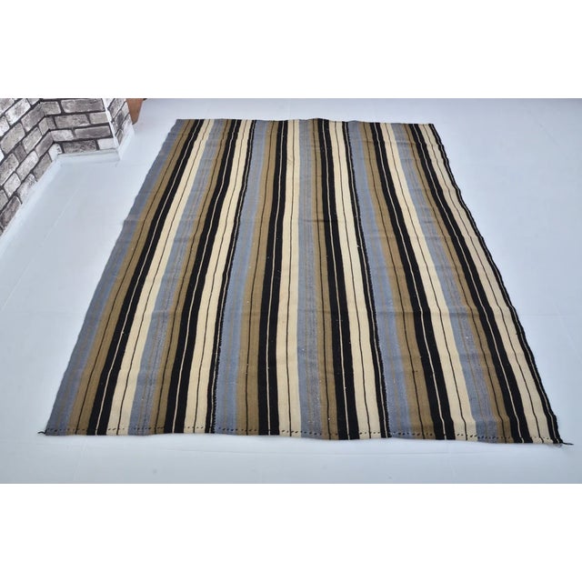 Turkish Vintage Turkish Flatweave Kilim Rug - Modernist Wabi-Sabi Striped Wool Rug For Sale - Image 3 of 11
