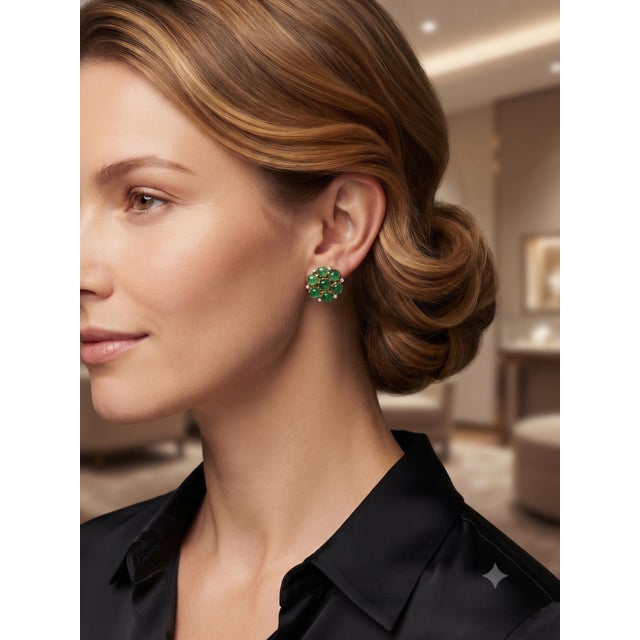 Emerald Natural Emerald 9.08cts & Diamond 0.28cts Earring in 14k Gold For Sale - Image 8 of 8
