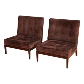 Pair of George Smith "Norris" Slipper Chairs in Brown Suede. 2010s For Sale