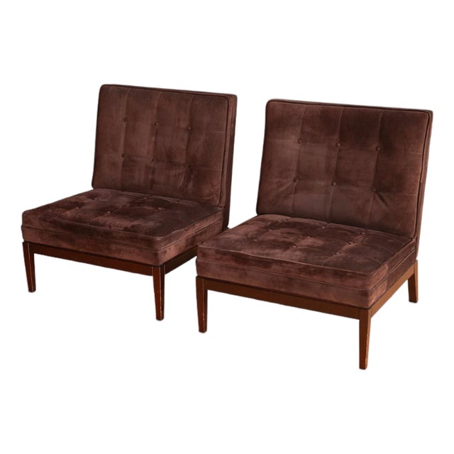 Pair of George Smith "Norris" Slipper Chairs in Brown Suede. 2010s For Sale