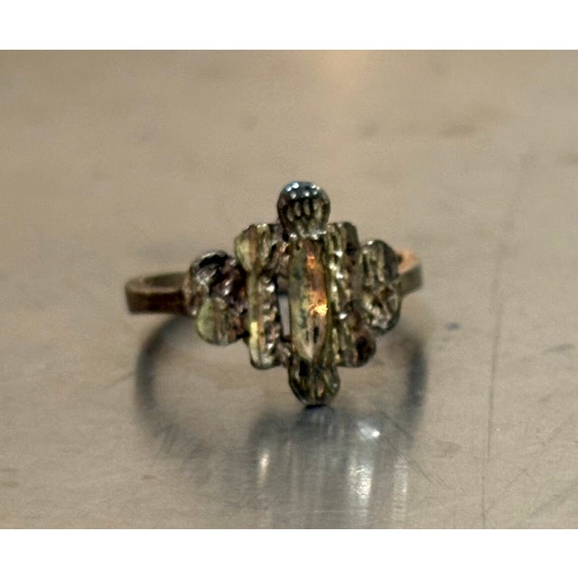 1940s-50s Brutalist style sterling silver ring. Excellent condition. Marked at inner band as shown. Size 6.75.