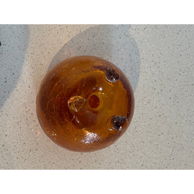 Glass Vintage Amber Crackle Glass Apple Fruit Fly Trap / Autumn Art Glass For Sale - Image 7 of 7