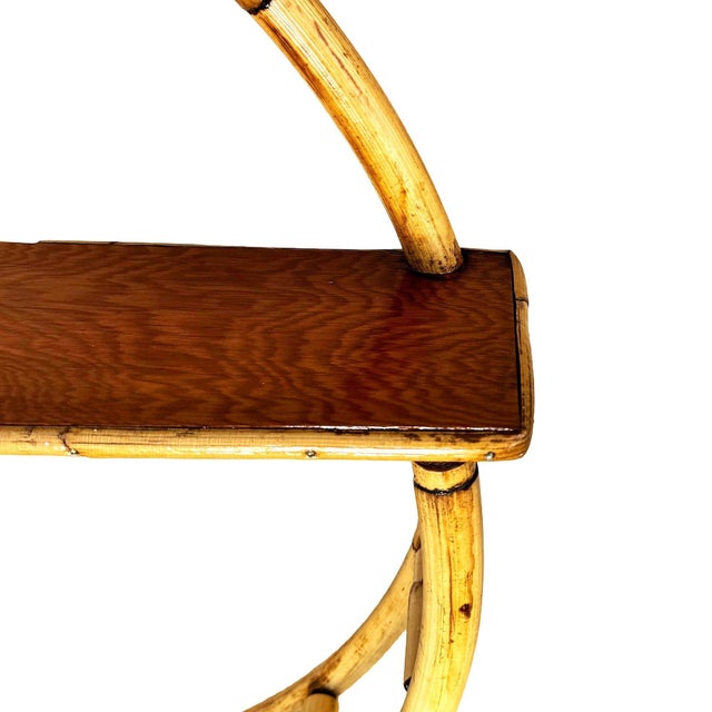 Restored Mid-Century Circular Rattan & Slat Mahogany "Skeleton" Wall Shelf For Sale - Image 9 of 9