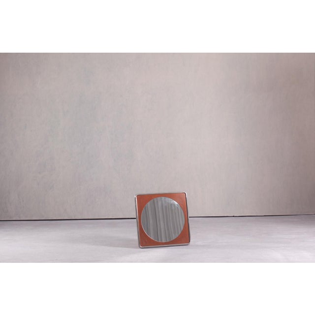 Silver Vintage Square Metal and Wood Wall Mirror, Germany, 1970s For Sale - Image 8 of 8