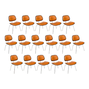 Saddle Leather DCM Chairs by Eames for Herman Miller - Set of 16