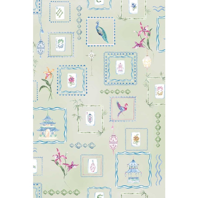 Mahjong Tile Grasscloth Wallpaper by House Party | Green Dragon | 8 Yards For Sale - Image 9 of 9