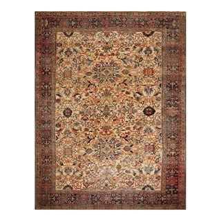 Fantastic Ivory Background Color With Details Rosettes and Arabesques Antique Persian Sultanabad Rug For Sale