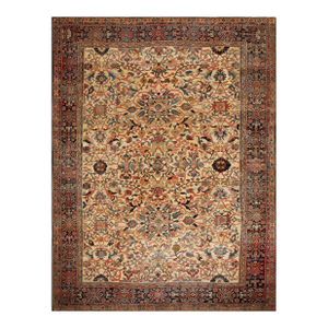 Fantastic Ivory Background Color With Details Rosettes and Arabesques Antique Persian Sultanabad Rug