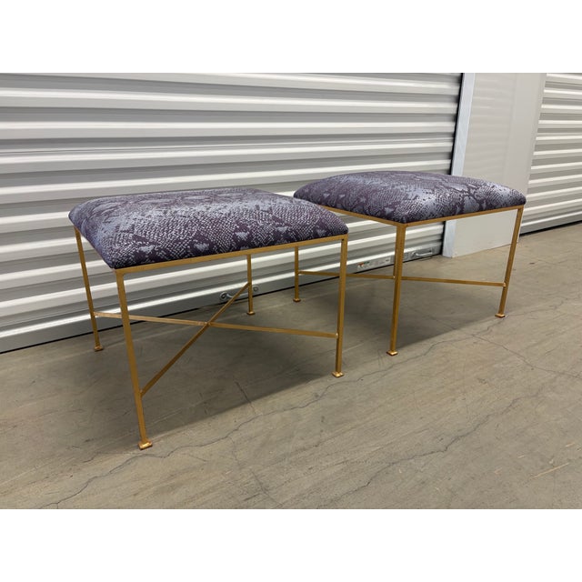 Glam Rock Snakeskin Benches With Brass X-Base For Sale In Philadelphia - Image 6 of 10