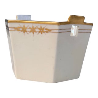 Antique Austrian Lusterware Planter, Vienna Style Porcelain Cachepot With Gold Detail For Sale