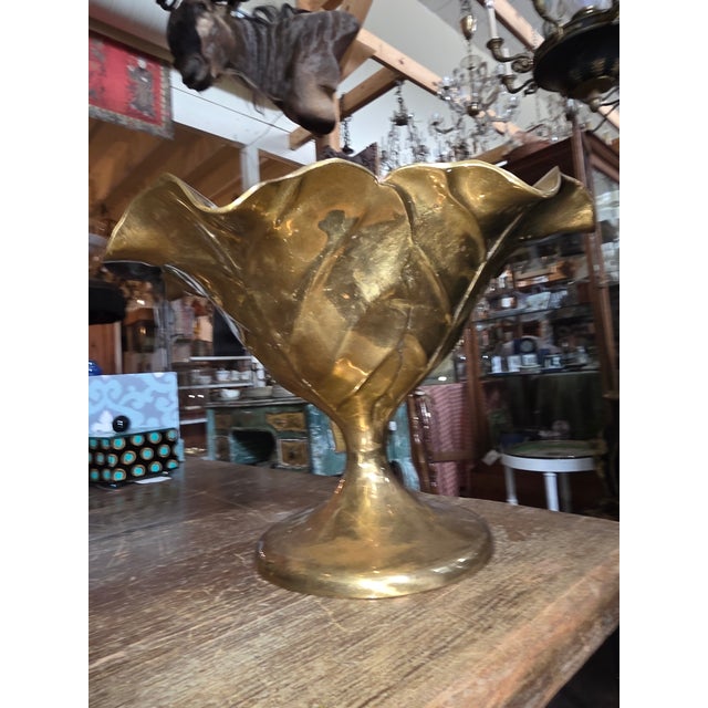 Brass Vintage Brass Cabbage Leaf Compote For Sale - Image 8 of 10